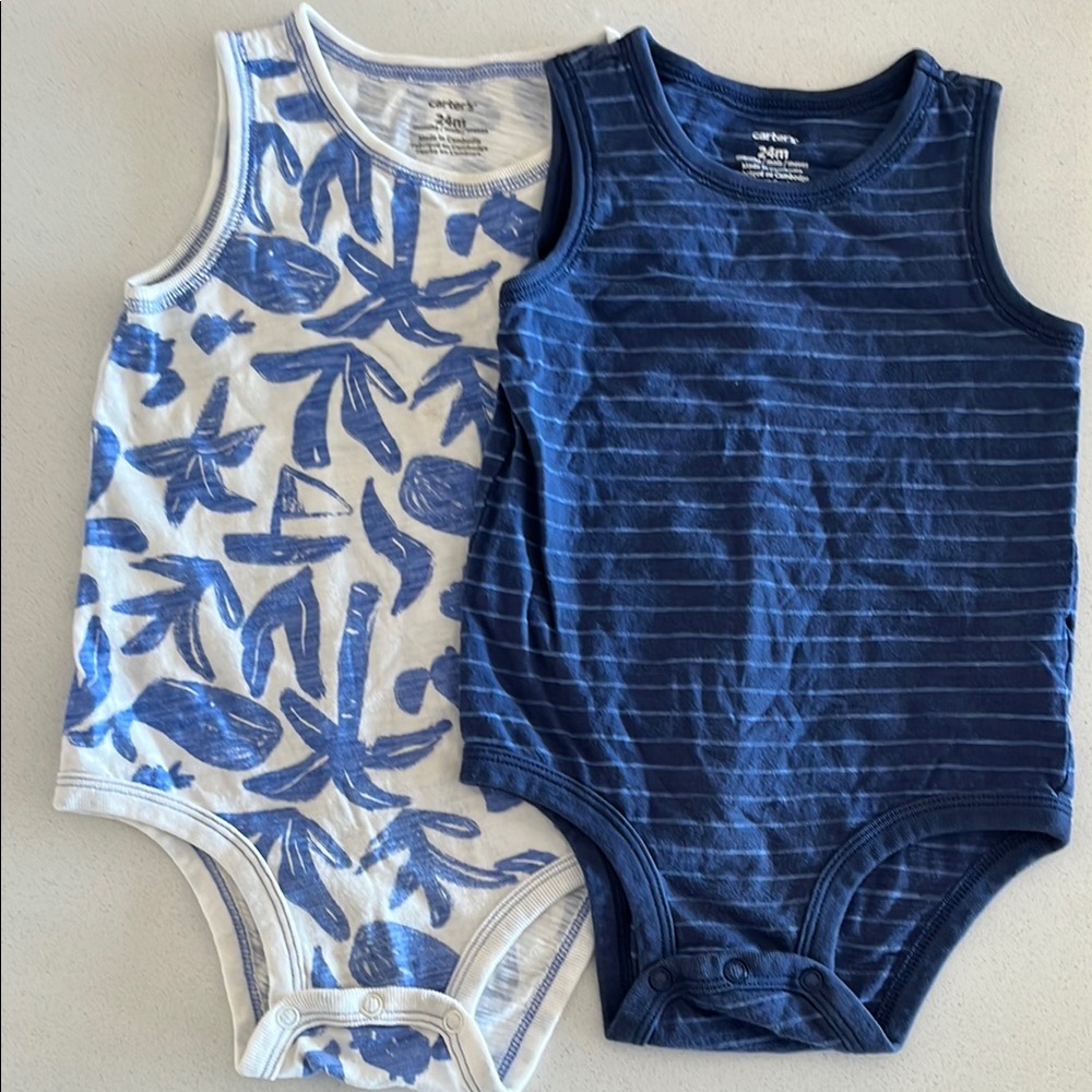 Carter's Blue and White One Pieces Bodysuits